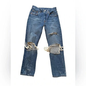 Levis 501 Distressed Jeans with Ripped Knees and Button Fly Size W 24 L 26